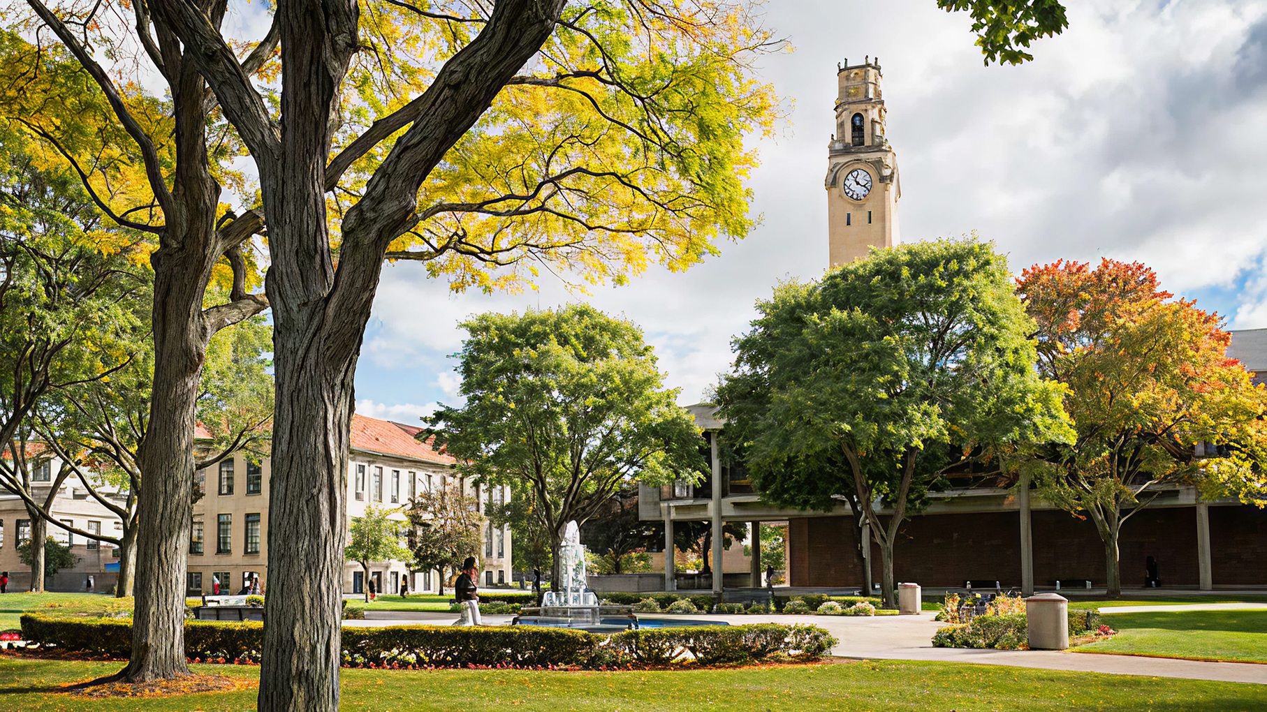 Students walking around Detroit Mercy's campus center